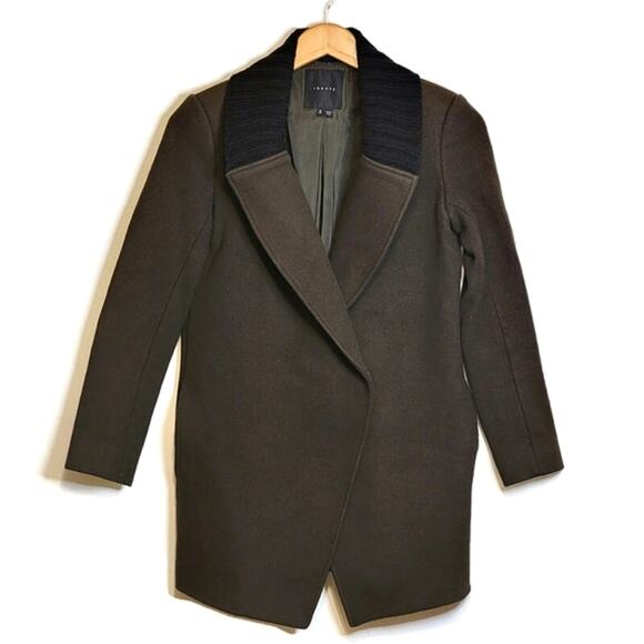 Theory Wool Cashmere Mid Length Single Breasted Green Jacket Coat Size S - Picture 12 of 12